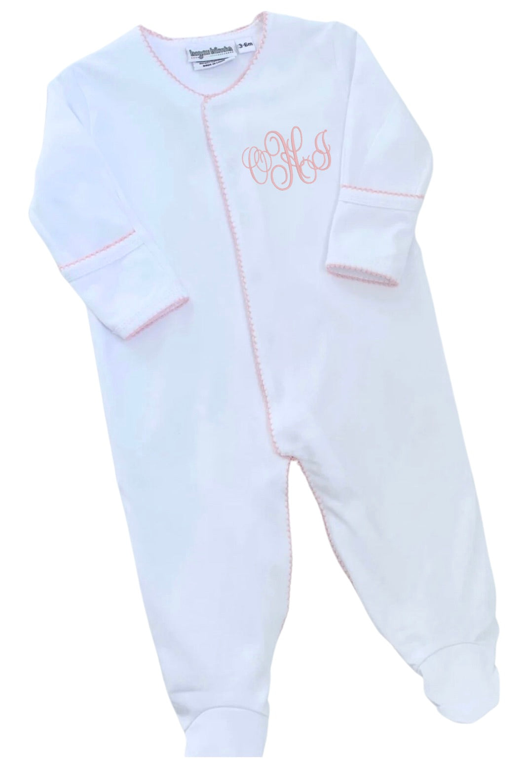 White Footie with Pink Picot Trim