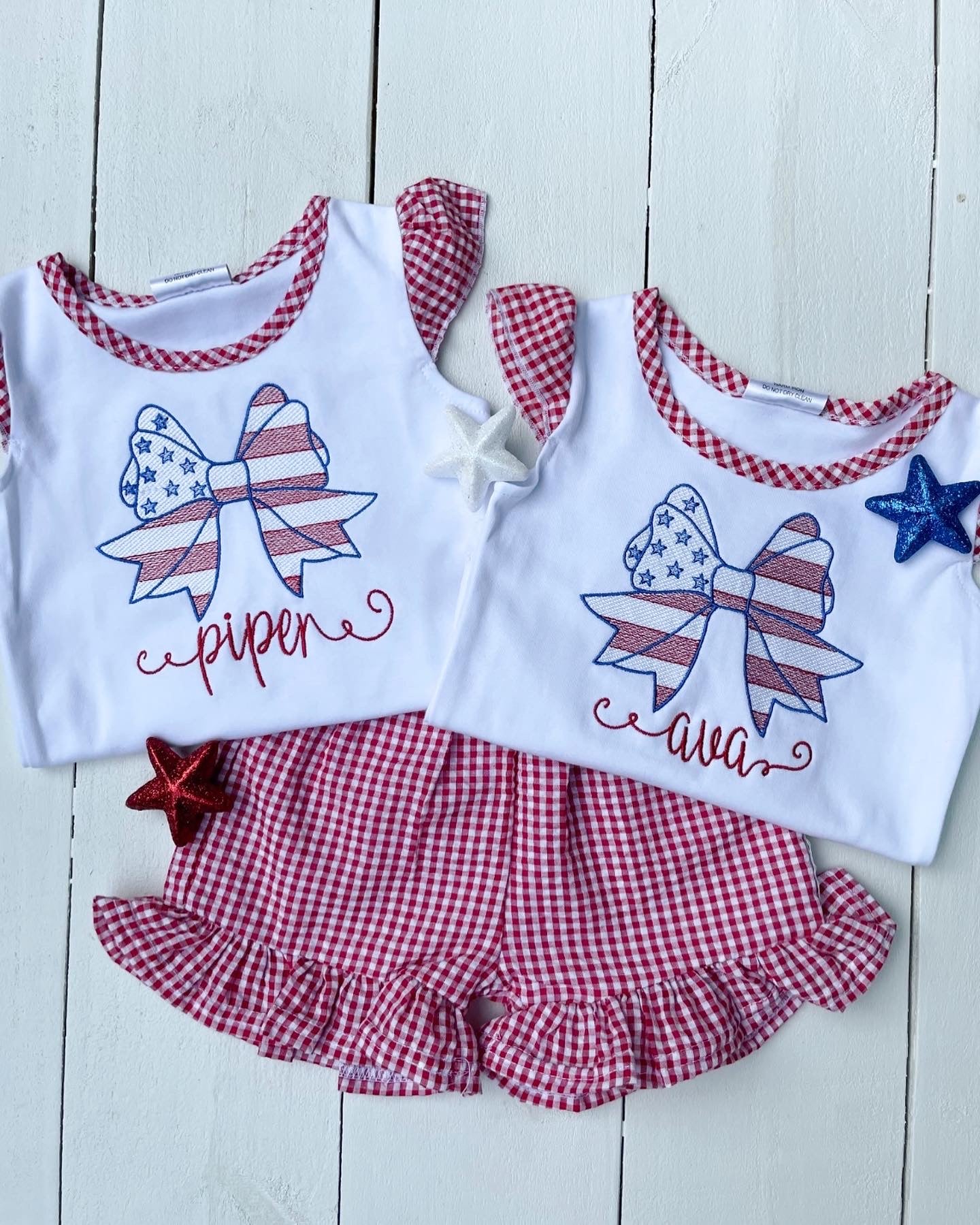 Girls Red Gingham Bow Set
