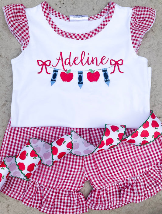 Girls Red Gingham Back to School Set